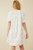 Womens Floral Embossed Printed Puff Sleeve Dress
