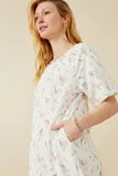 Womens Floral Embossed Printed Puff Sleeve Dress