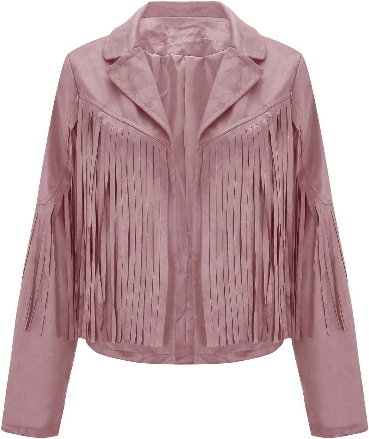 Women's Fringe Faux Suede Leather Jackets Fashion Tassel Cropped Coats Fringe Cropped Jacket Tassel Suede Moto Jacket
