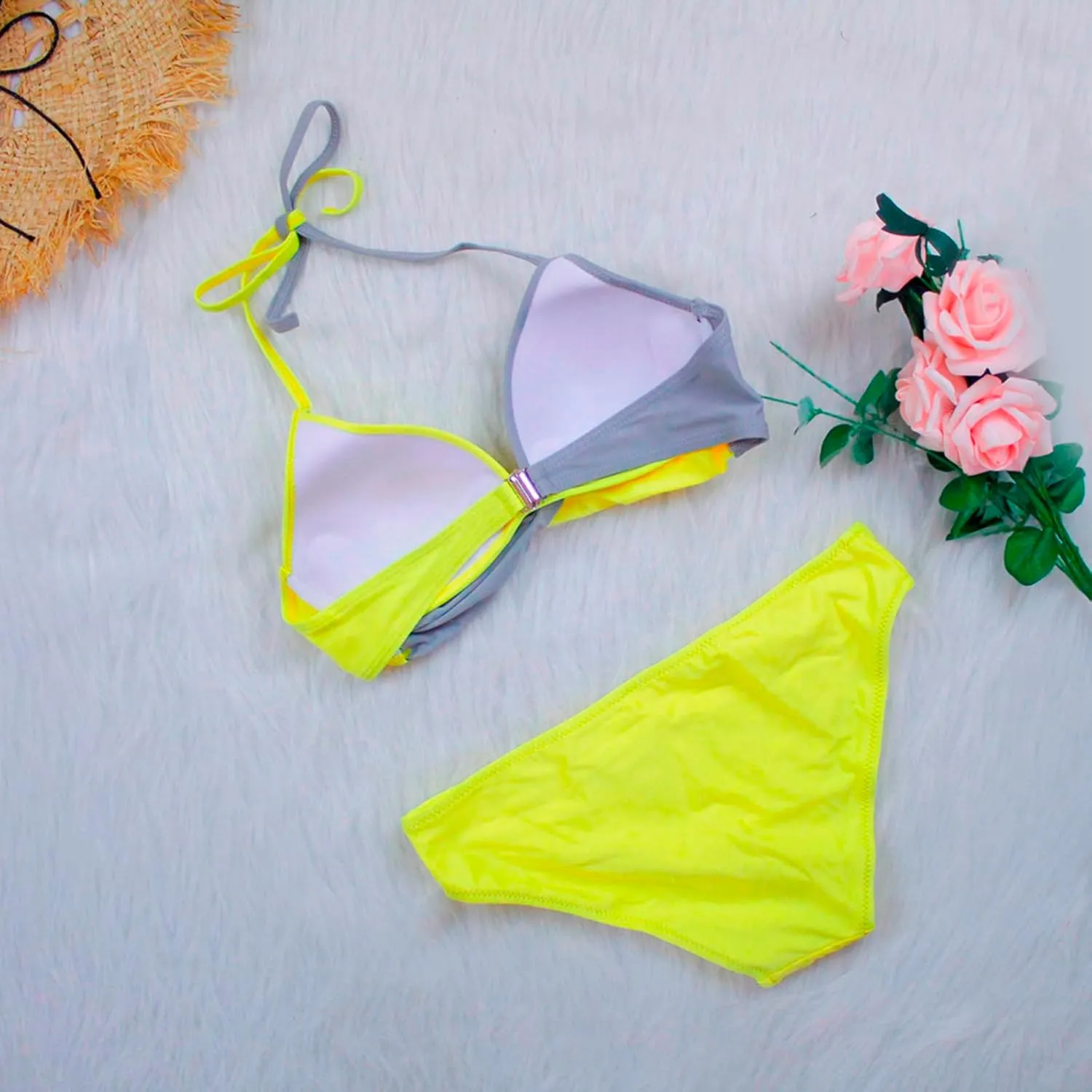 Women's High Waisted Bikini Sets Tummy Control Swimsuits 2025 Two Piece Bathing Suits Color Block Halter Swim Suits