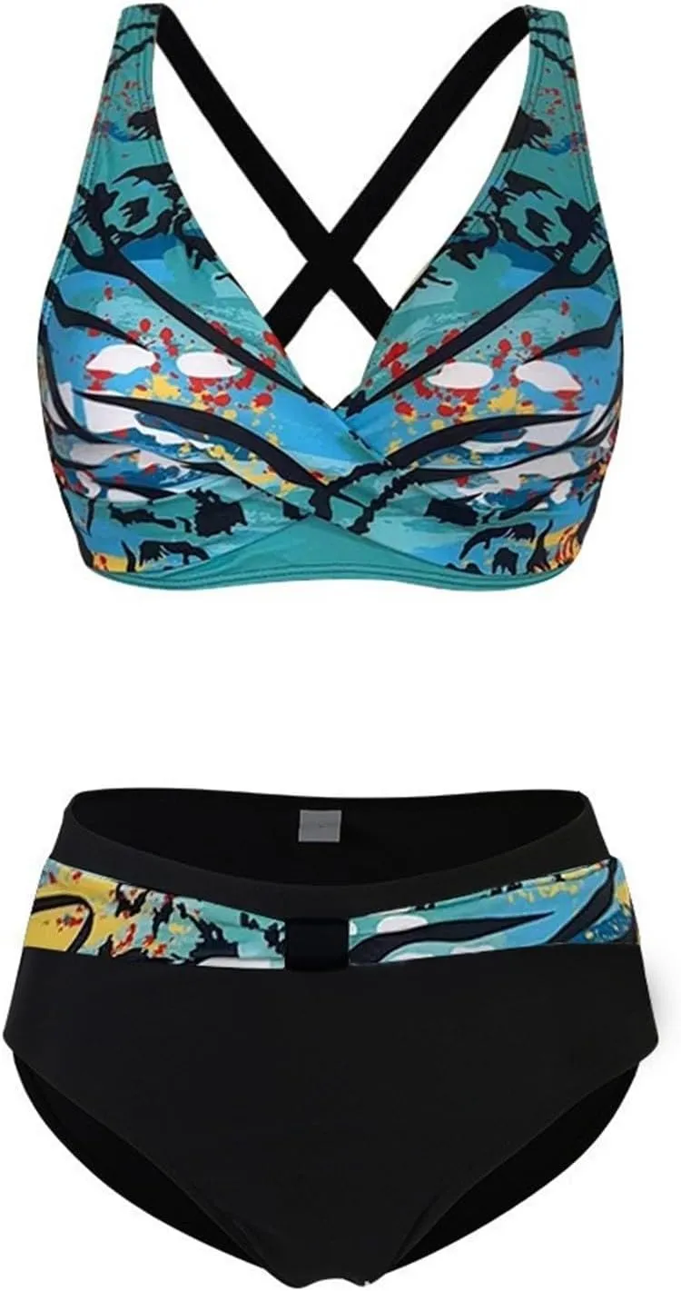 Women's High Waisted Bikini Sets Women's Women's Metallic Top Two Piece Swimsuit Tie Side Bikini Women's Liquid