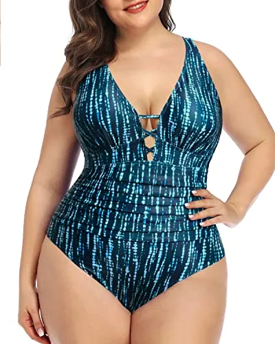 Women's Lace-Up Plunge V Neck Plus Size Swimwear One Piece Swimsuit