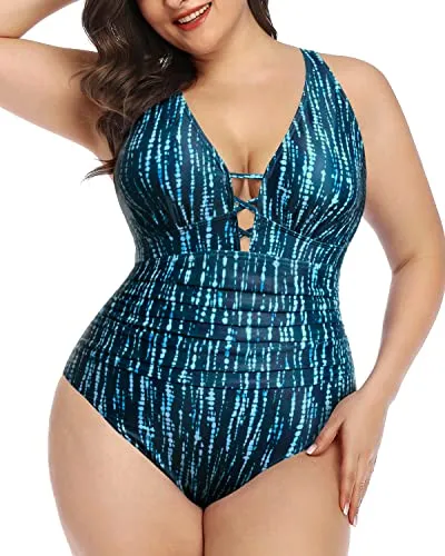 Women's Lace-Up Plunge V Neck Plus Size Swimwear One Piece Swimsuit
