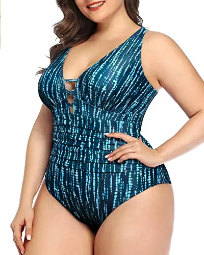 Women's Lace-Up Plunge V Neck Plus Size Swimwear One Piece Swimsuit