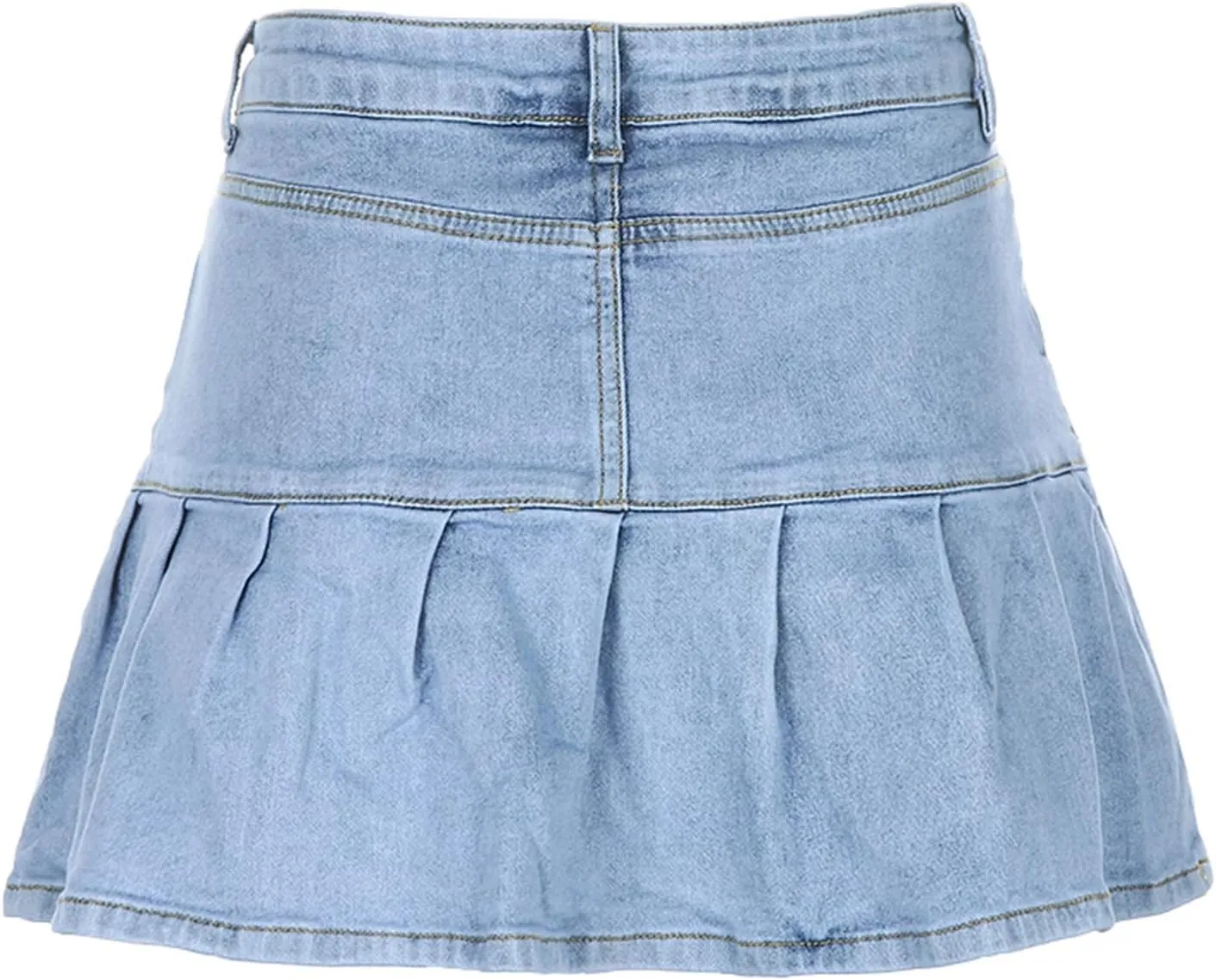Women's Layered Ruffle Denim Skirts Vintage Mid Waist Jean Mini Skirts Y2K Girls Pleated A-Line Skirts Streetwear