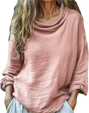 Women's Linen 3/4 Sleeve Blouse Dressy Casual Crew Neck Summer Beach Tops Loose Fit Crinkle Shirts Flowy Gauze Tunic