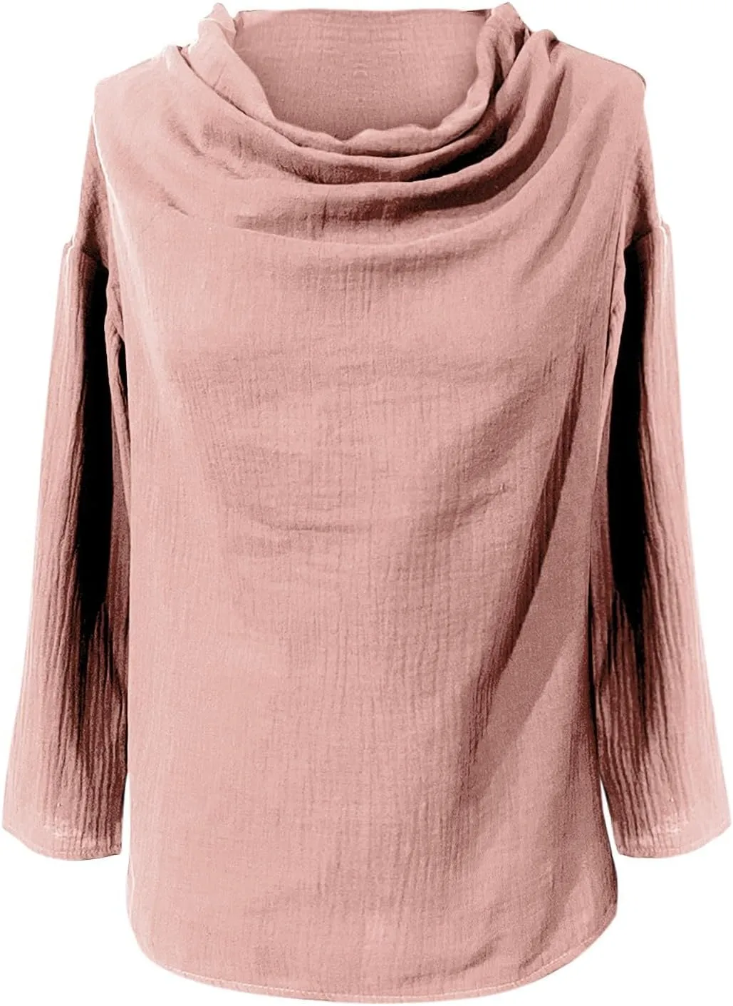Women's Linen 3/4 Sleeve Blouse Dressy Casual Crew Neck Summer Beach Tops Loose Fit Crinkle Shirts Flowy Gauze Tunic