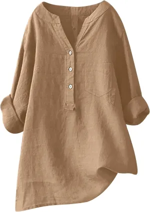 Women's Linen Button Down Shirts V Neck Short Sleeve Tshirts Light Weight Plain Blouses Casual Loose Fit Tunic Tops