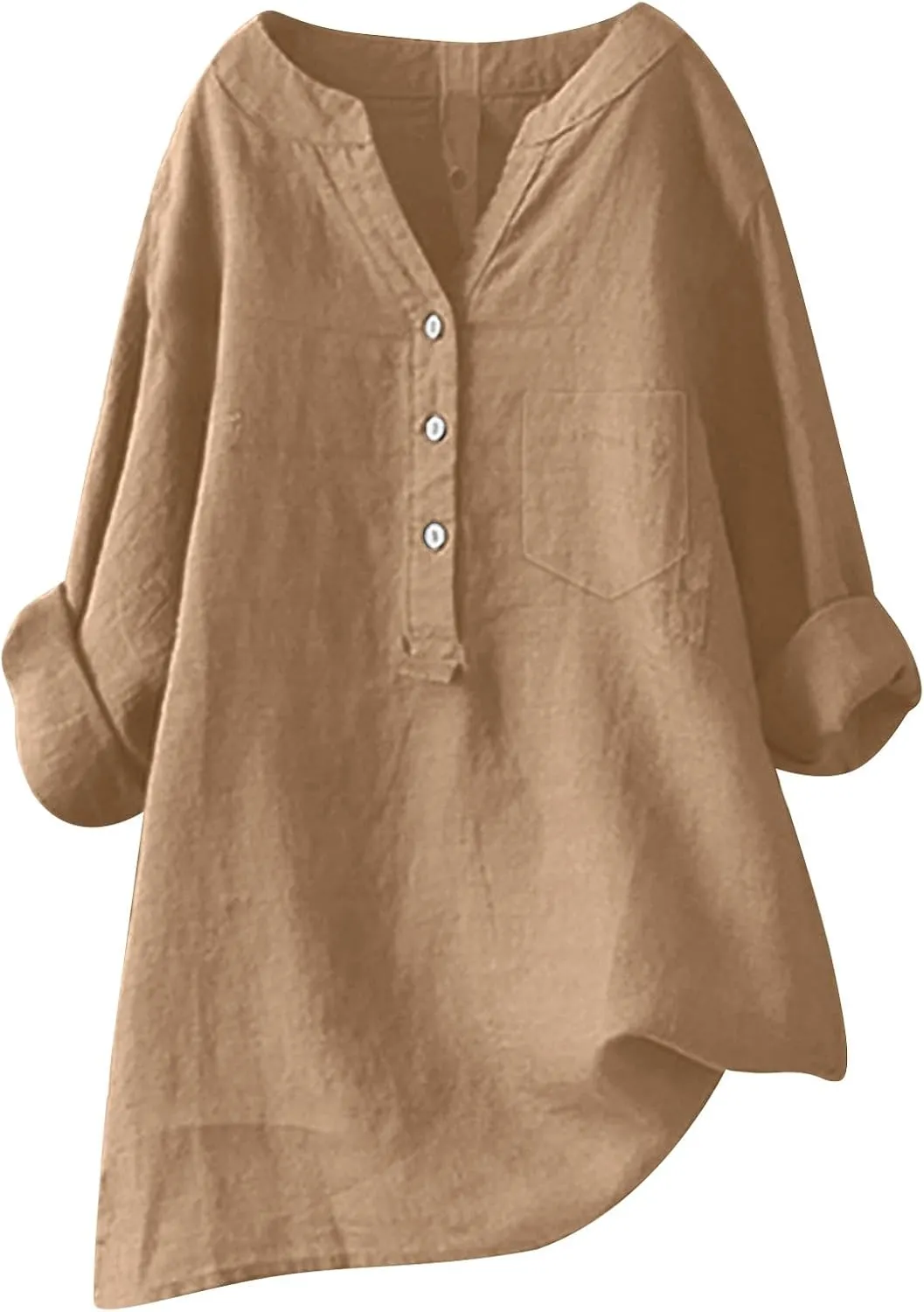 Women's Linen Button Down Shirts V Neck Short Sleeve Tshirts Light Weight Plain Blouses Casual Loose Fit Tunic Tops