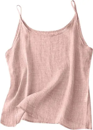 Womens Linen Tank Top Sleeveless Spaghetti Strap Top Casual Solid Color Tops Dressy Fashion Tops Summer Flowy Tank Top