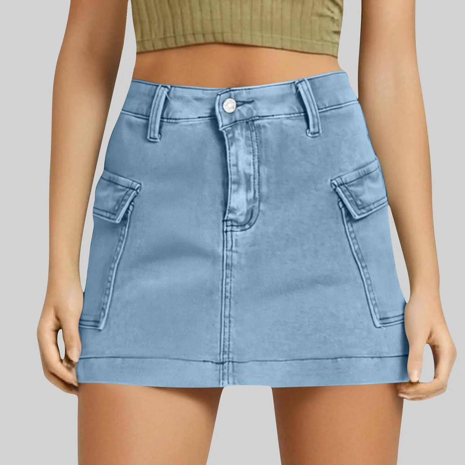 Women's Low Waist Button Bodycon Mini Cargo Denim Skirt with Pocket 2025 Summer Trendy Stretchy Short Pencil Skirts