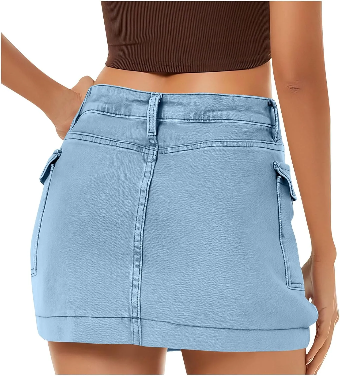 Women's Low Waist Button Bodycon Mini Cargo Denim Skirt with Pocket 2025 Summer Trendy Stretchy Short Pencil Skirts