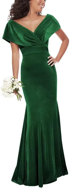 Women's Off Shoulder Mermaid Velvet Bridesmaid Dresses for Wedding Evening Gown Long Prom Party Dresses