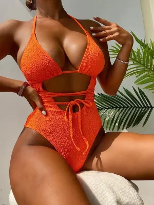 Women's One-Piece Swimsuit GFIT SPORTS - Sexy String Design, Orange, Beach & Pool Ready