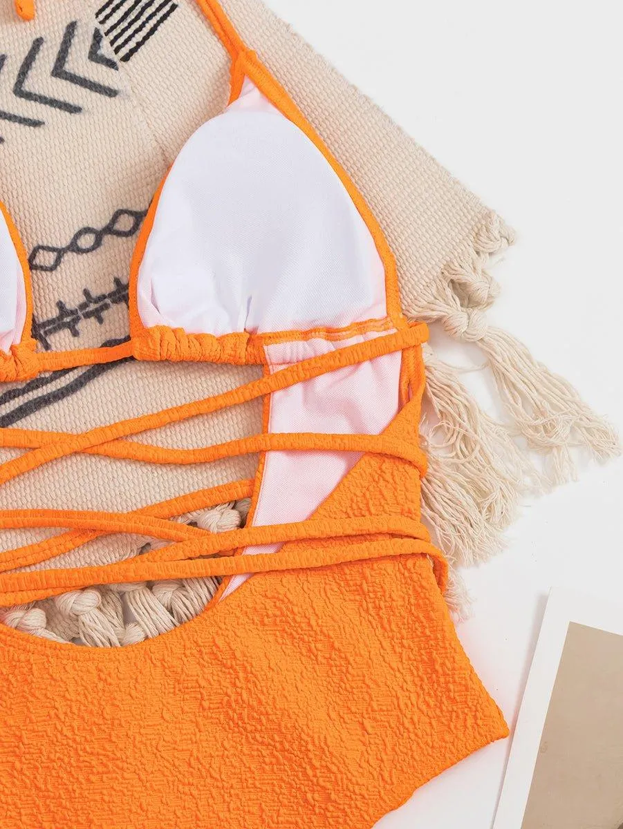 Women's One-Piece Swimsuit GFIT SPORTS - Sexy String Design, Orange, Beach & Pool Ready