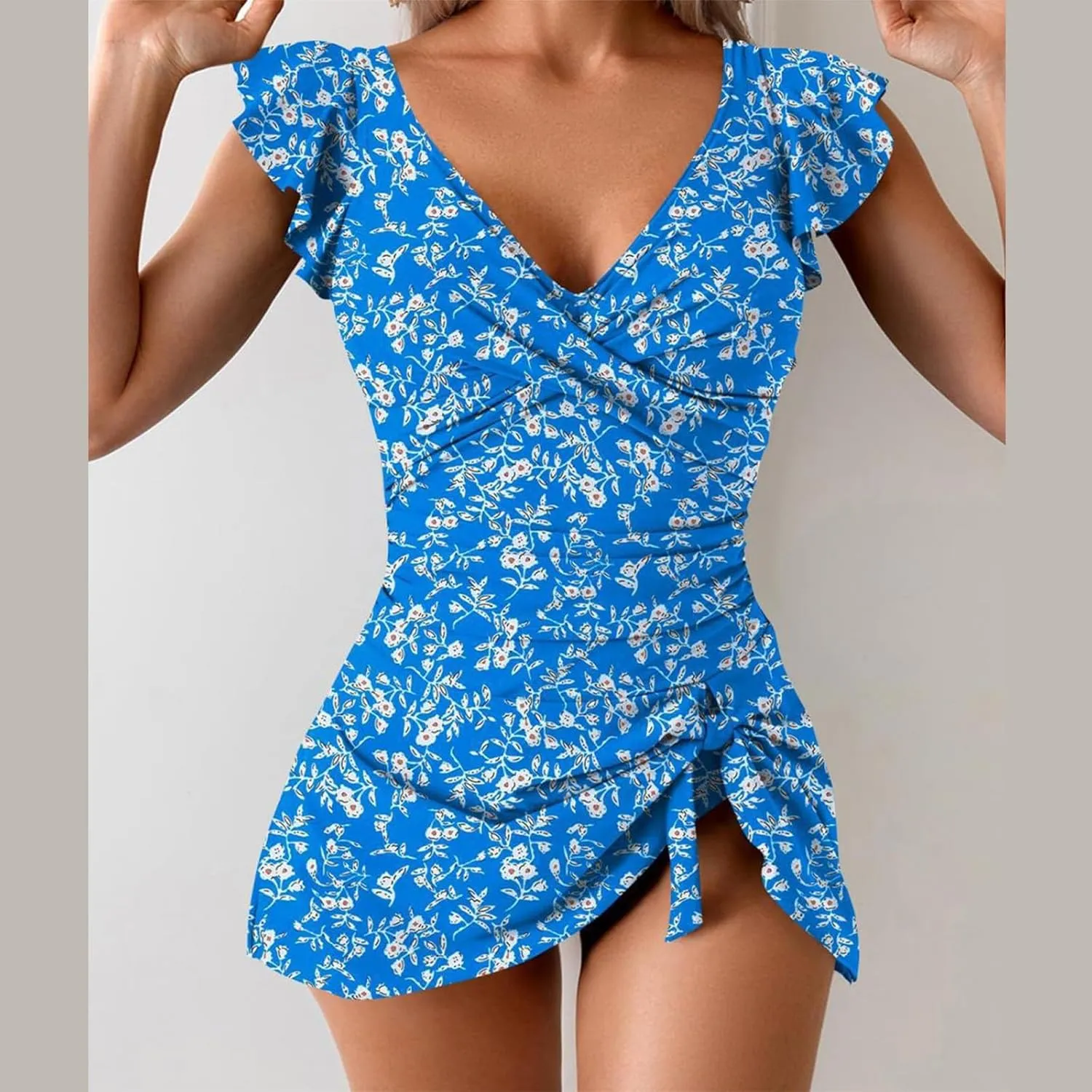 Womens One Piece Swimsuit Lace Print Split Solid Color Swimsuit Color Block One Piece Swim Suits Womens Tummy