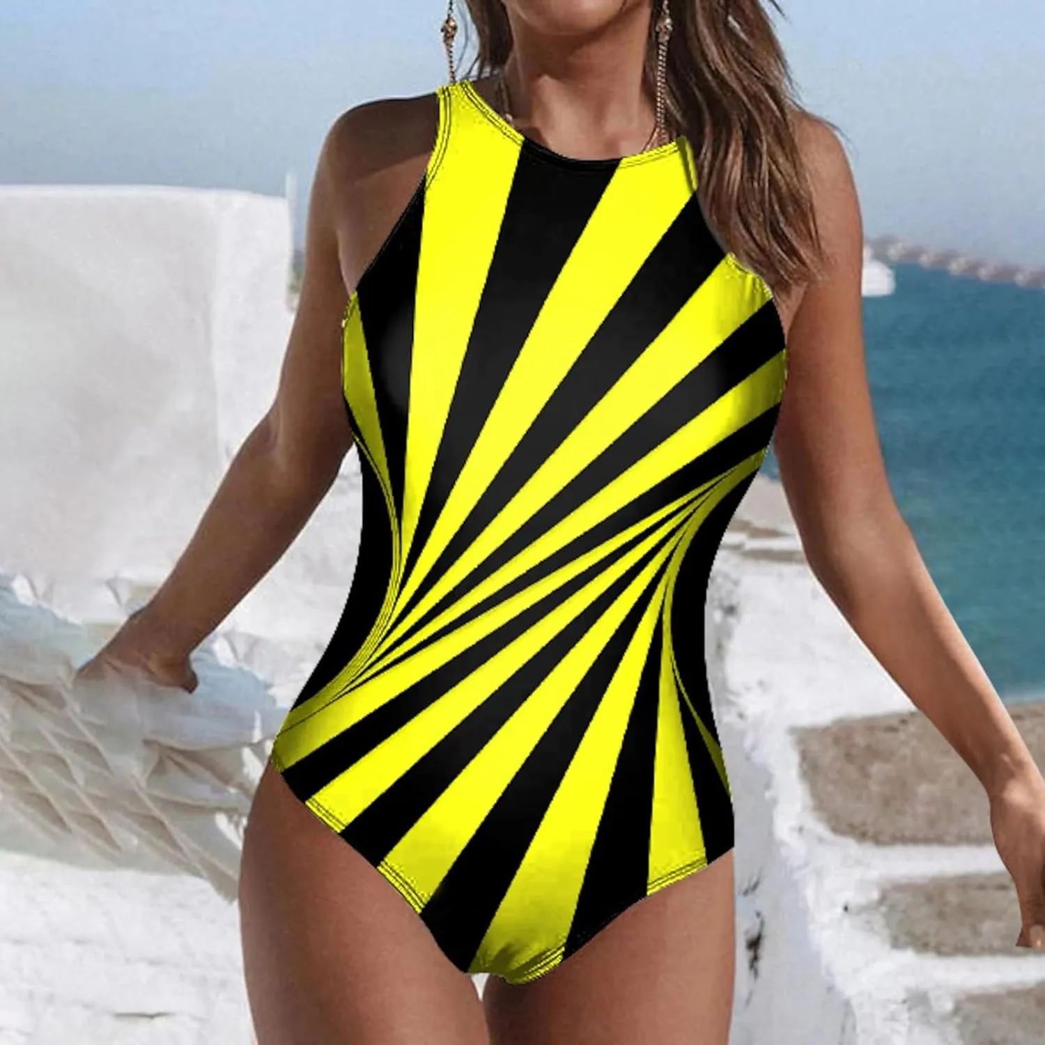Womens One Piece Swimsuit One Shoulder Swimsuit Double Straps Push Up Swim Suit Women's One-Piece Swimsuits Tummy