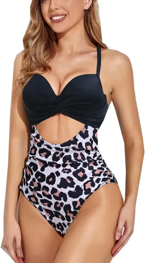 Womens One Piece Swimsuit Tummy Control High Cut Backless V Neck Bathing Suits Swimwear One Piece Swimwear