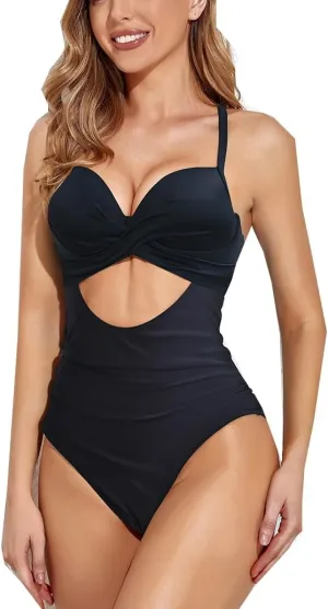 Womens One Piece Swimsuit Tummy Control High Cut Backless V Neck Bathing Suits Swimwear One Piece Swimwear