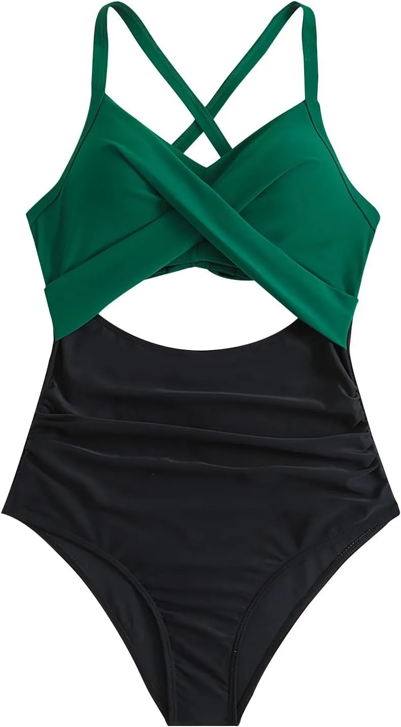 Womens One Piece Swimsuits Hanging Neck Strap Backless Swimwear Tummy Control Monokini High Waisted Bathing Suit
