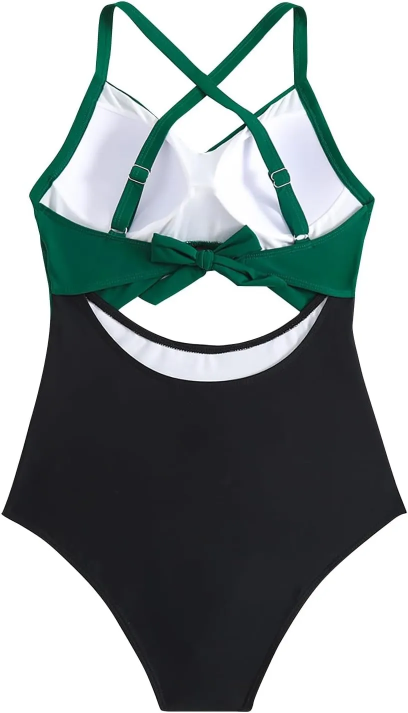 Womens One Piece Swimsuits Hanging Neck Strap Backless Swimwear Tummy Control Monokini High Waisted Bathing Suit