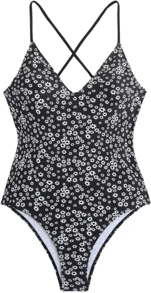 Women's One Piece Swimsuits Tummy Control Bathing Suits Cross Backless Cutout High Cut Ruched Adjustable Strap Swimwear