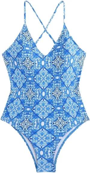 Women's One Piece Swimsuits Tummy Control Bathing Suits Cross Backless Cutout High Cut Ruched Adjustable Strap Swimwear