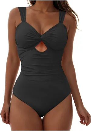 Women's One Piece Swimsuits Tummy Control Cutout High Waisted Bathing Suits Backless One Piece Sexy Monokini Swimwear