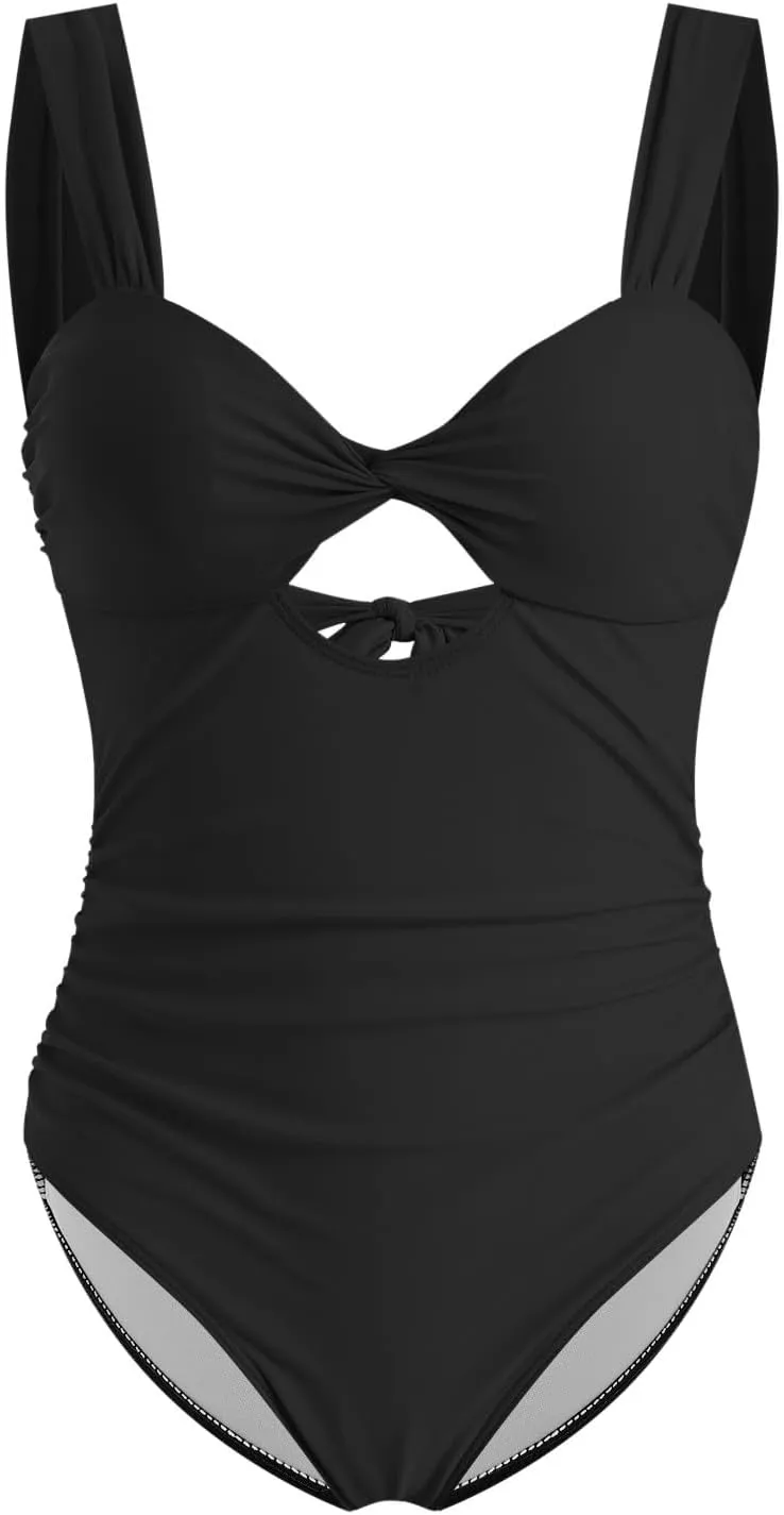 Women's One Piece Swimsuits Tummy Control Cutout High Waisted Bathing Suits Backless One Piece Sexy Monokini Swimwear