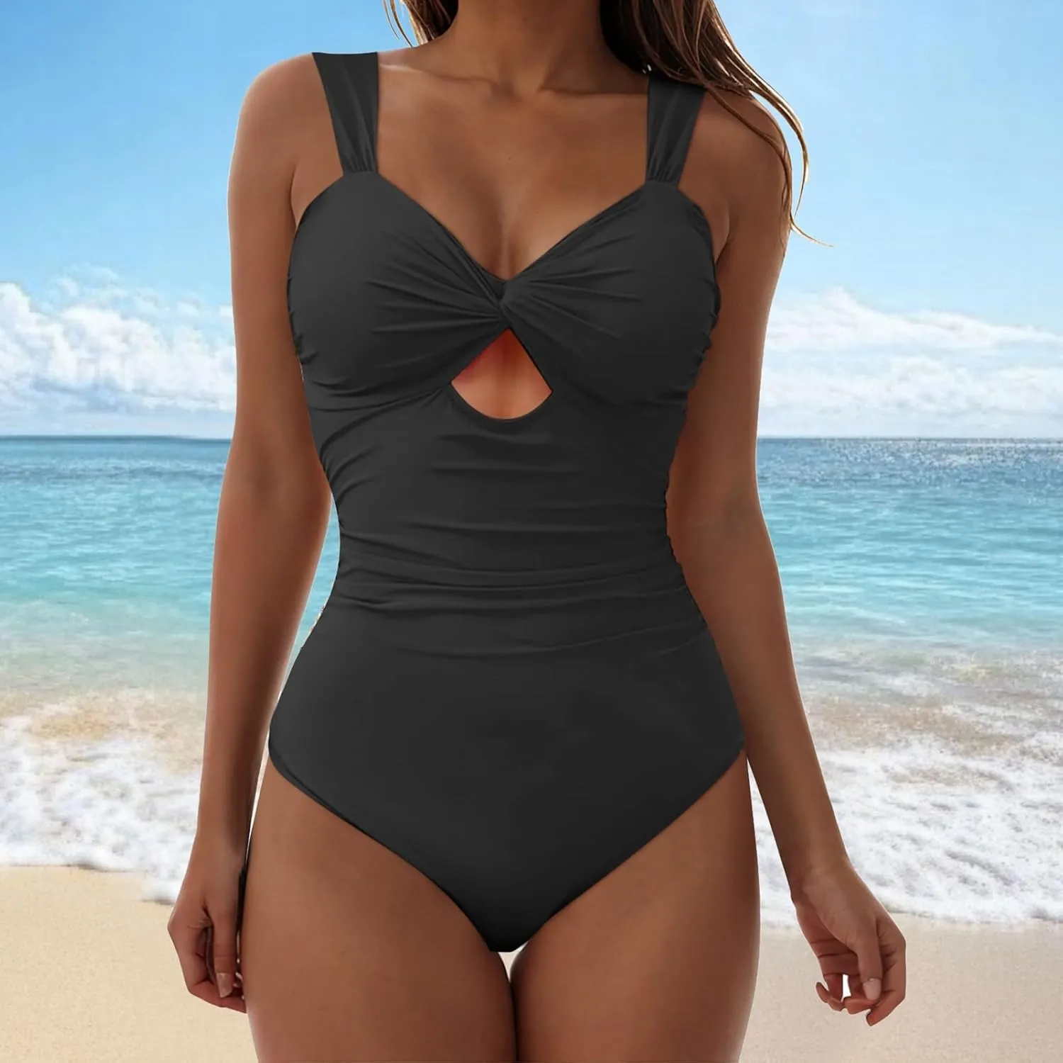 Women's One Piece Swimsuits Tummy Control Cutout High Waisted Bathing Suits Backless One Piece Sexy Monokini Swimwear