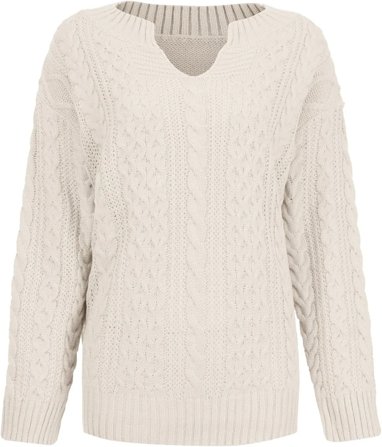 Women's Oversized Off Shoulder Cable Knit V Neck Long Sleeve Sweaters Pullover Loose Fitting Jumper Tops Plus Size