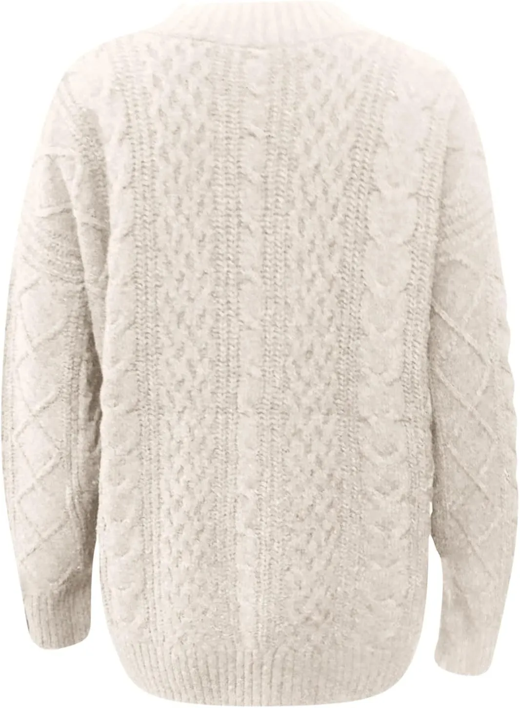 Women's Oversized Off Shoulder Cable Knit V Neck Long Sleeve Sweaters Pullover Loose Fitting Jumper Tops Plus Size