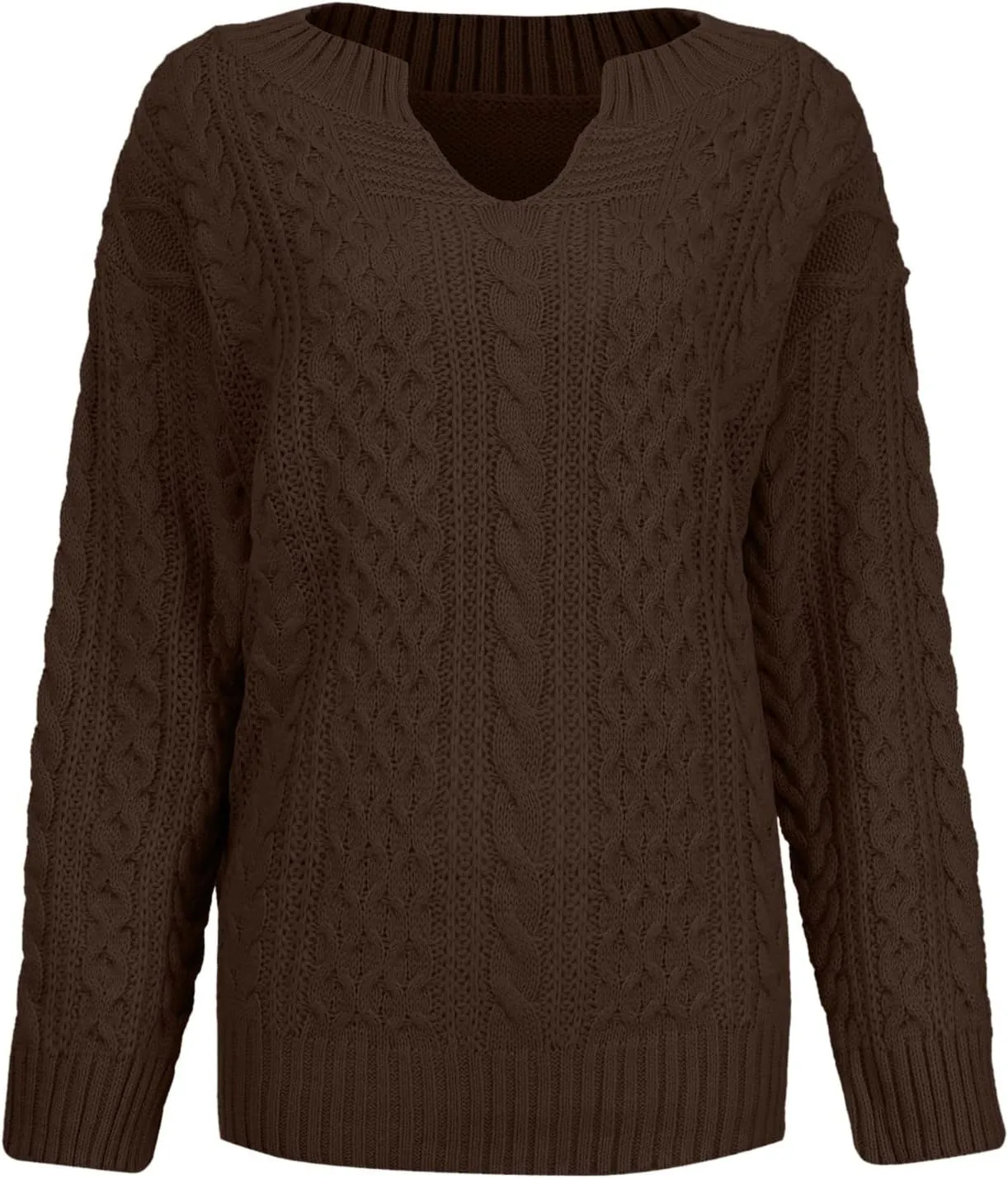 Women's Oversized Off Shoulder Cable Knit V Neck Long Sleeve Sweaters Pullover Loose Fitting Jumper Tops Plus Size