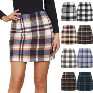 Womens Plaid Skirts High Waist Bodycon Pencil Skirt Wool A Line Stretch Mini Skirts Spring Skirts 2025 Trendy