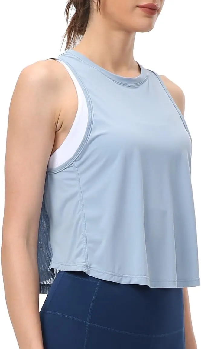 Women's Pleated Cropped Sports Tank Tops Sleeveless Running Workout Tops Active Yoga Tops Shirts