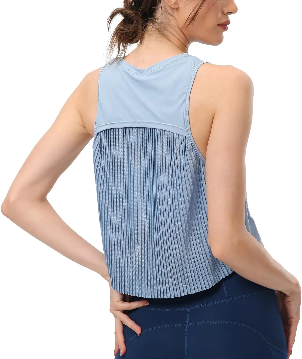 Women's Pleated Cropped Sports Tank Tops Sleeveless Running Workout Tops Active Yoga Tops Shirts
