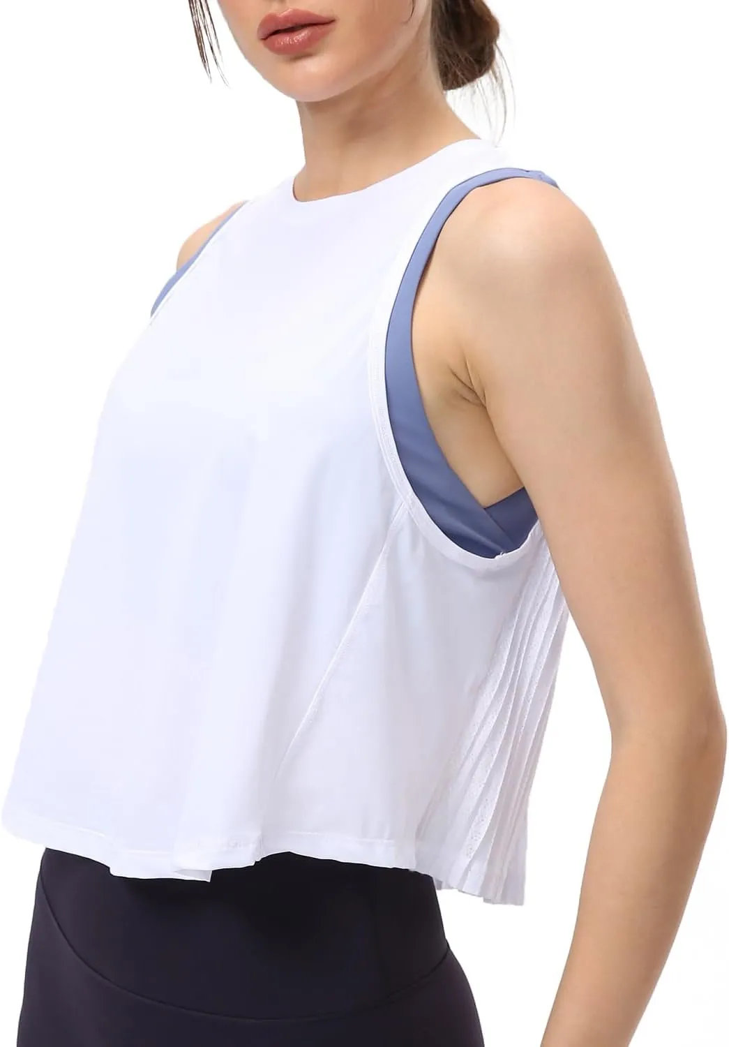 Women's Pleated Cropped Sports Tank Tops Sleeveless Running Workout Tops Active Yoga Tops Shirts
