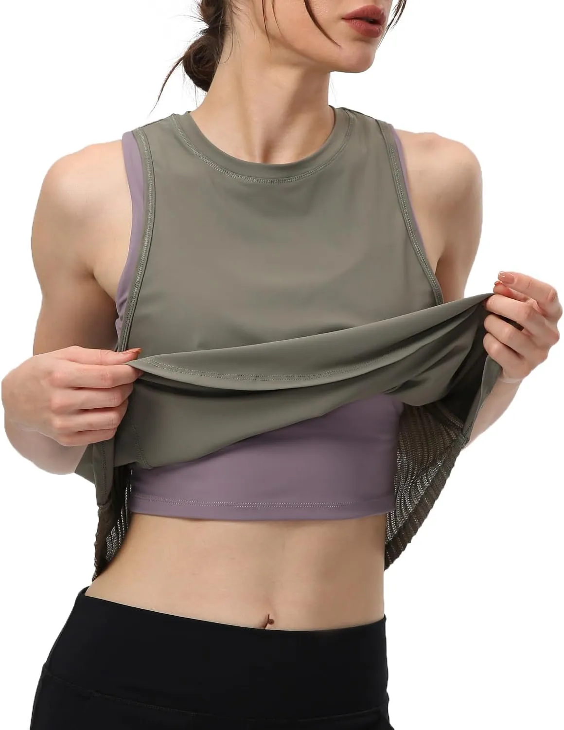 Women's Pleated Cropped Sports Tank Tops Sleeveless Running Workout Tops Active Yoga Tops Shirts