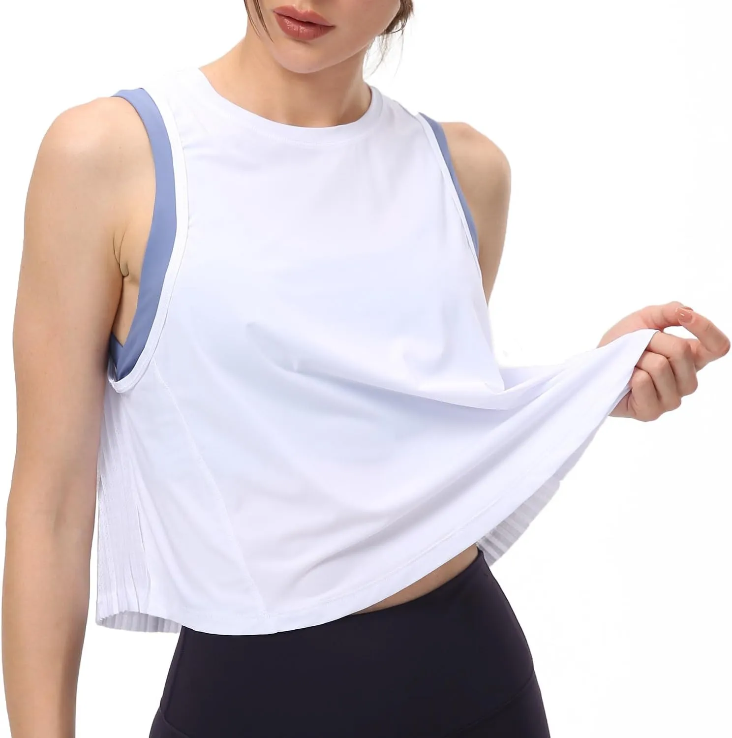 Women's Pleated Cropped Sports Tank Tops Sleeveless Running Workout Tops Active Yoga Tops Shirts