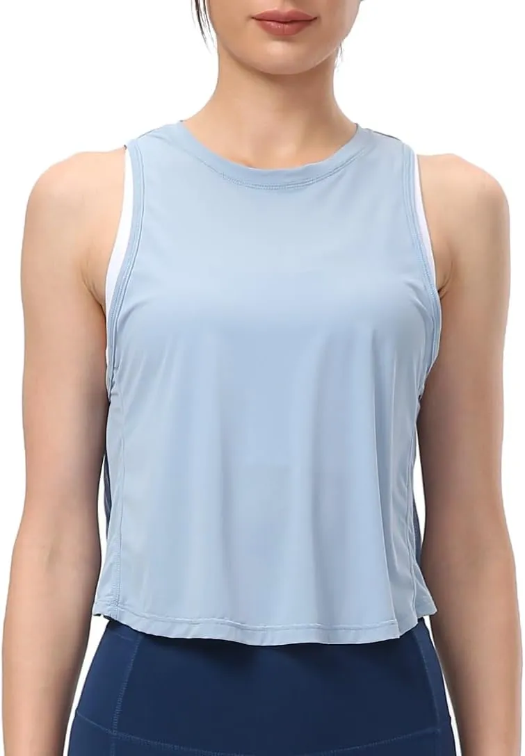 Women's Pleated Cropped Sports Tank Tops Sleeveless Running Workout Tops Active Yoga Tops Shirts