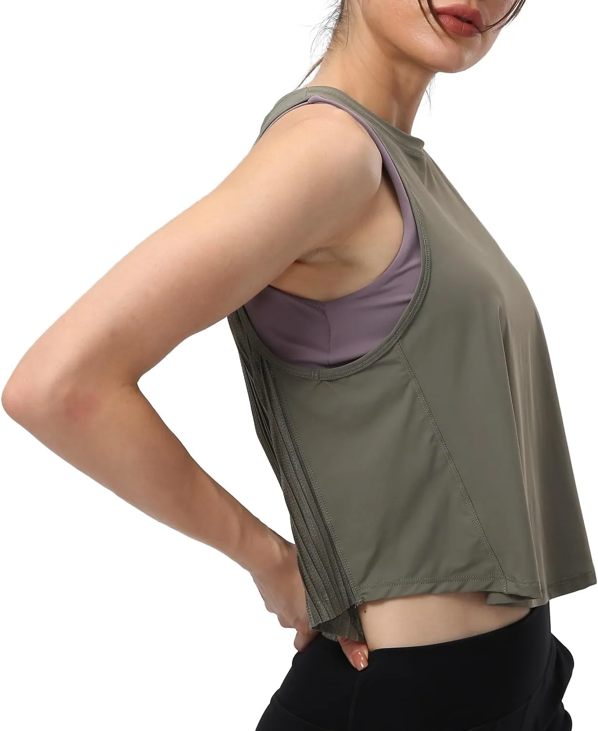 Women's Pleated Cropped Sports Tank Tops Sleeveless Running Workout Tops Active Yoga Tops Shirts