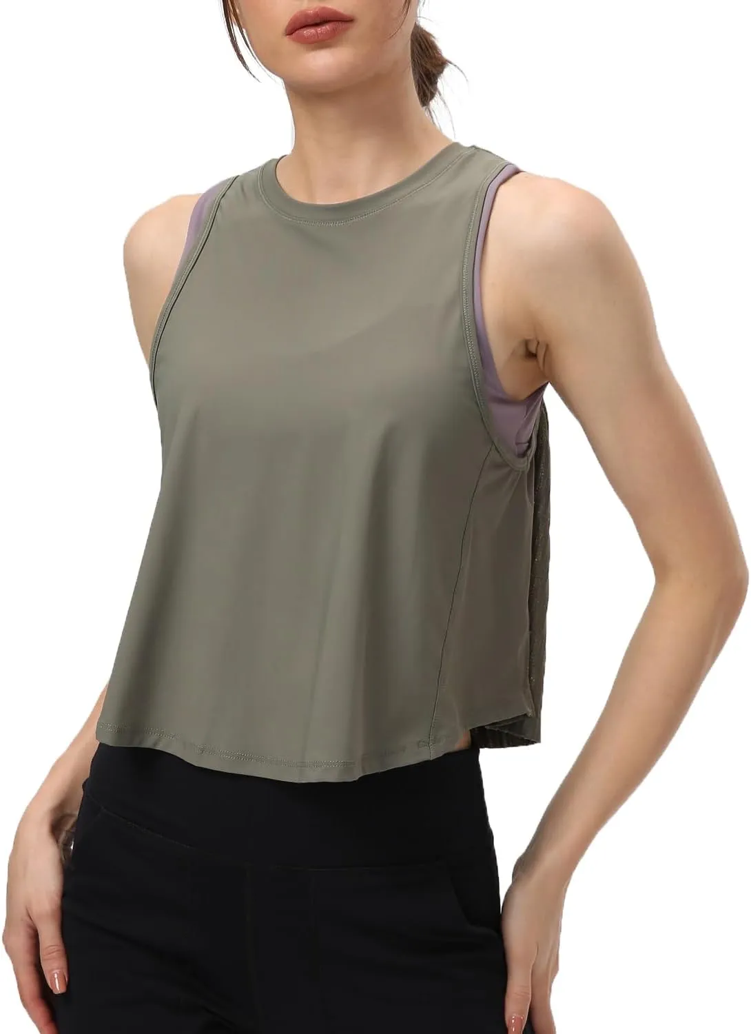 Women's Pleated Cropped Sports Tank Tops Sleeveless Running Workout Tops Active Yoga Tops Shirts
