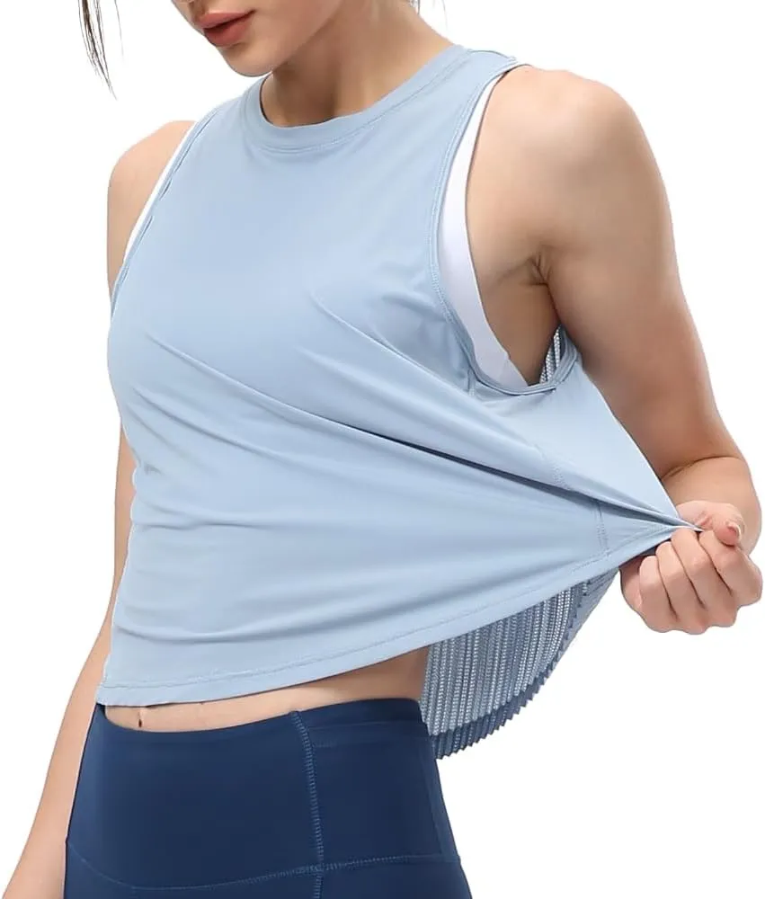 Women's Pleated Cropped Sports Tank Tops Sleeveless Running Workout Tops Active Yoga Tops Shirts