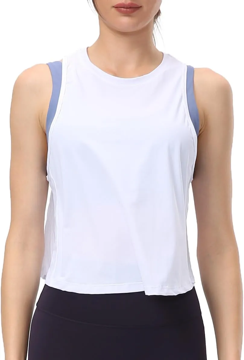 Women's Pleated Cropped Sports Tank Tops Sleeveless Running Workout Tops Active Yoga Tops Shirts