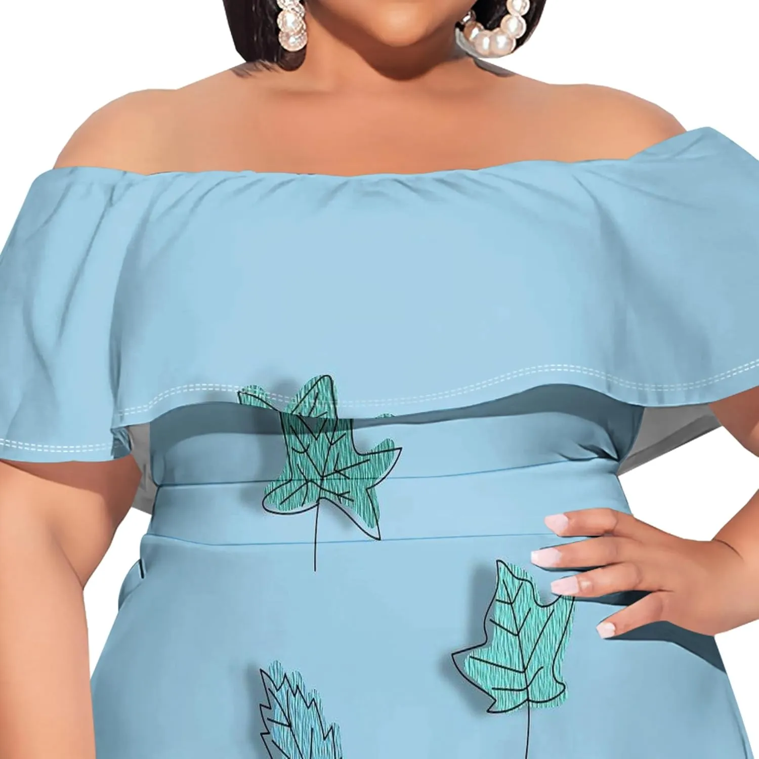Women's Plus Size Off Shoulder Dress Bohemian Style Pattern Print Cute Mini Dress Summer Off Shoulder Pleated Skirt