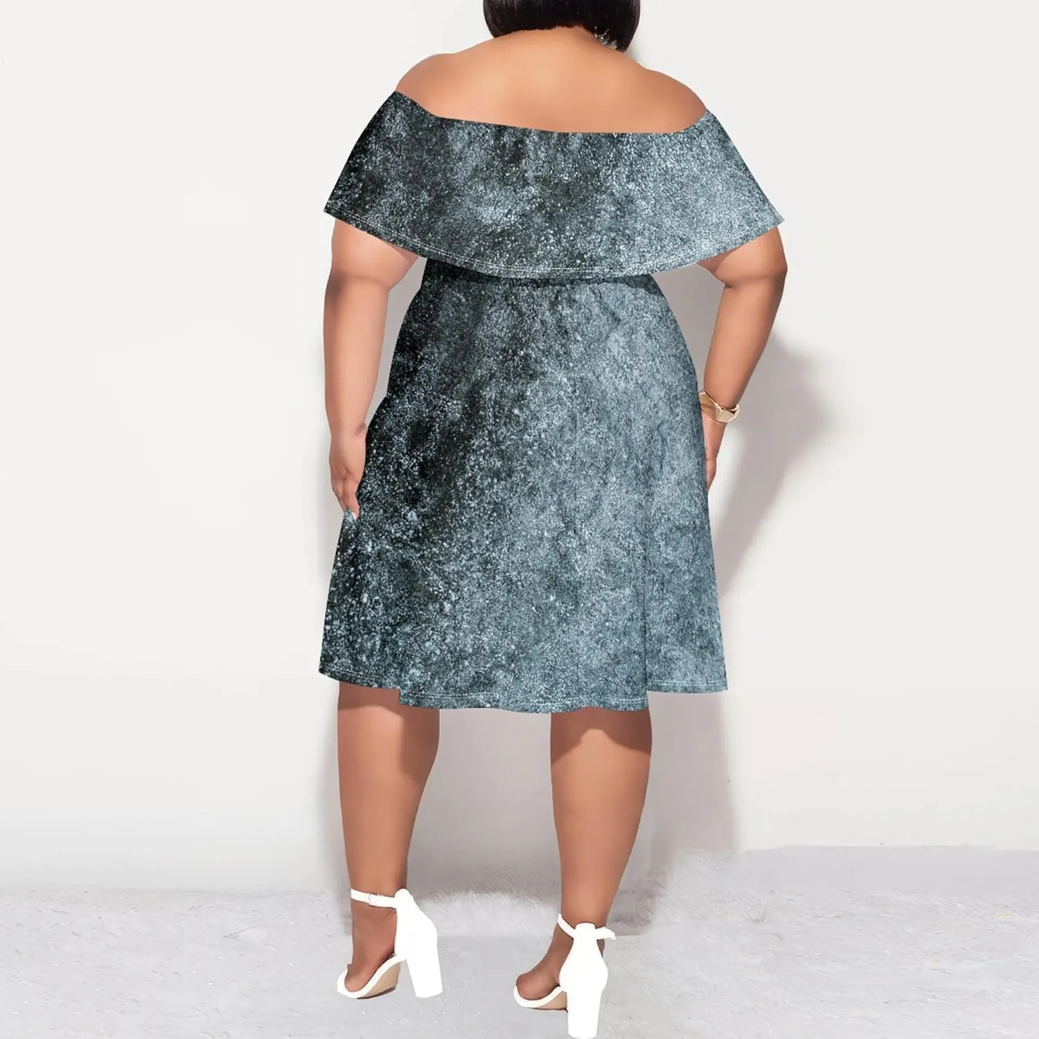 Women's Plus Size Off Shoulder Dress Bohemian Style Pattern Print Cute Mini Dress Summer Off Shoulder Pleated Skirt
