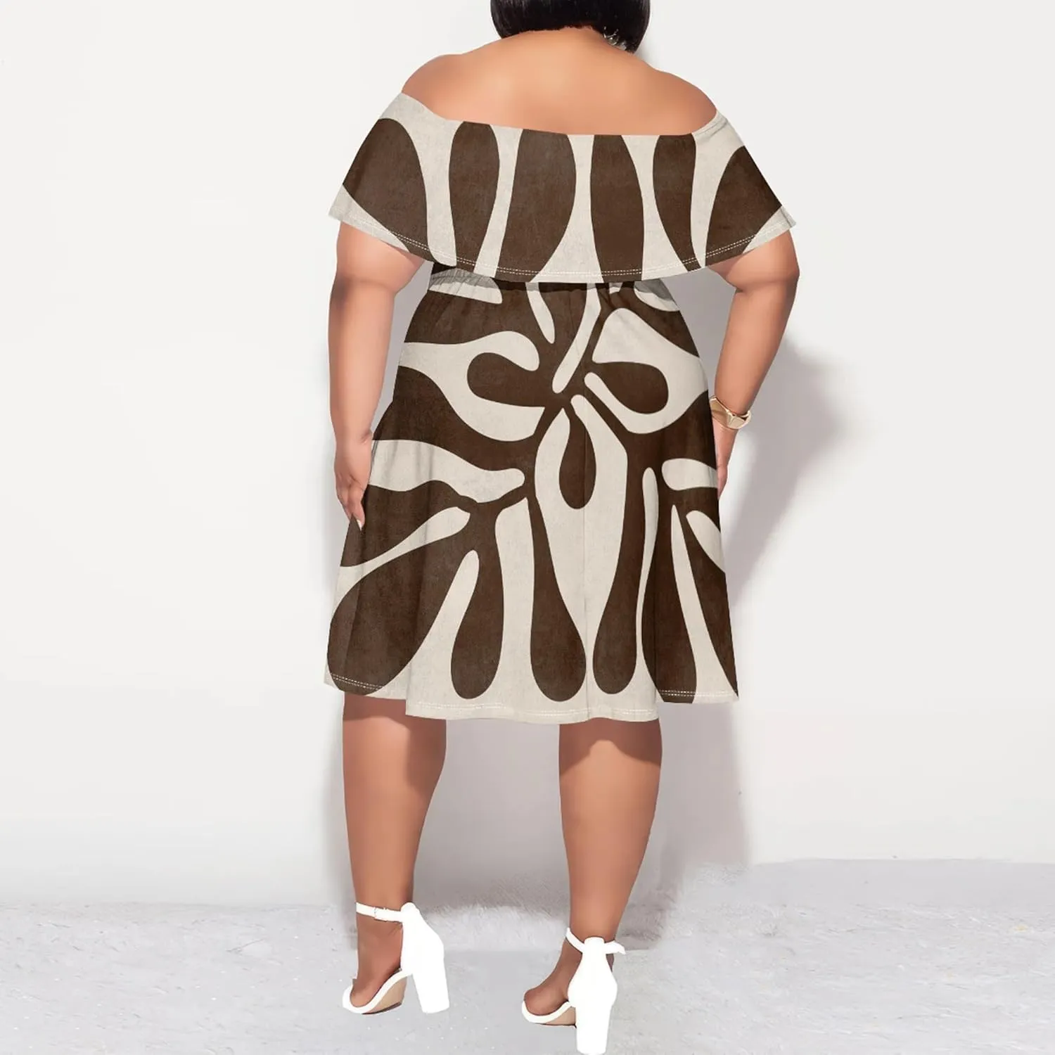 Women's Plus Size Off Shoulder Dress Bohemian Style Pattern Print Cute Mini Dress Summer Off Shoulder Pleated Skirt