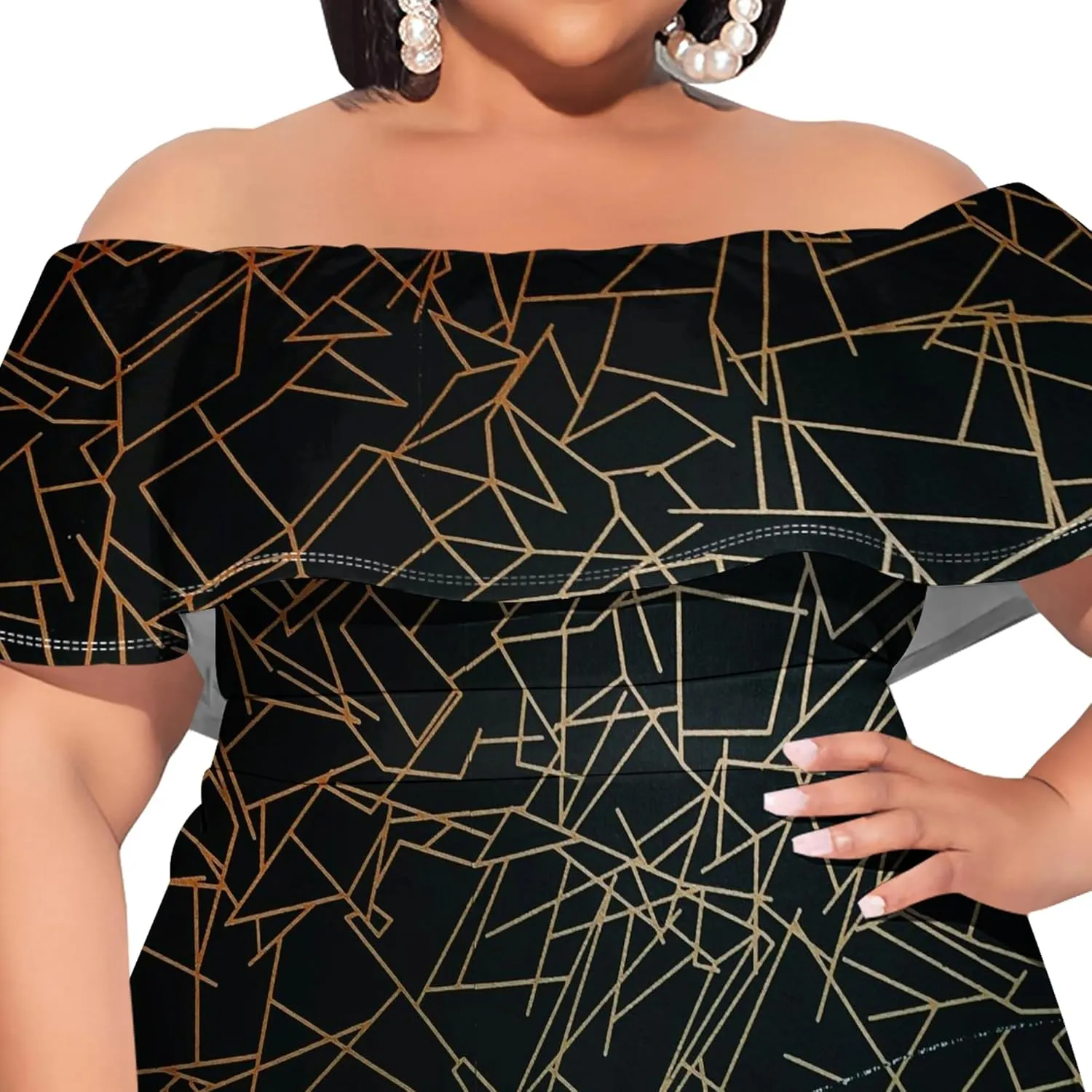 Women's Plus Size Off Shoulder Dress Bohemian Style Pattern Print Cute Mini Dress Summer Off Shoulder Pleated Skirt