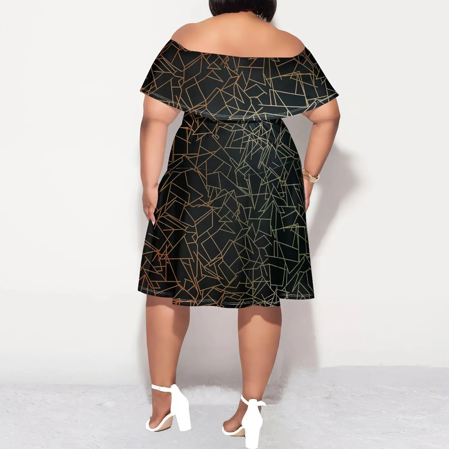 Women's Plus Size Off Shoulder Dress Bohemian Style Pattern Print Cute Mini Dress Summer Off Shoulder Pleated Skirt