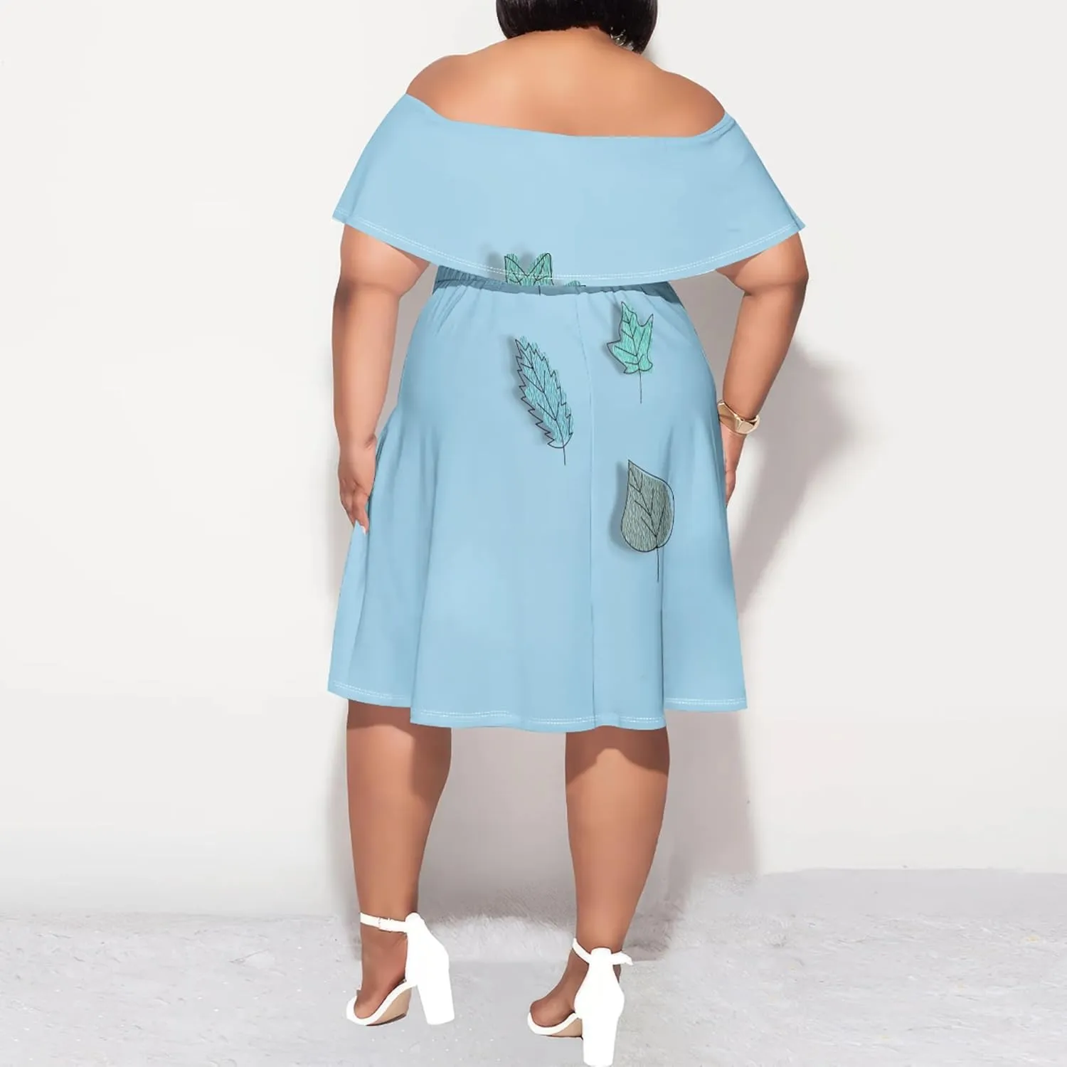 Women's Plus Size Off Shoulder Dress Bohemian Style Pattern Print Cute Mini Dress Summer Off Shoulder Pleated Skirt